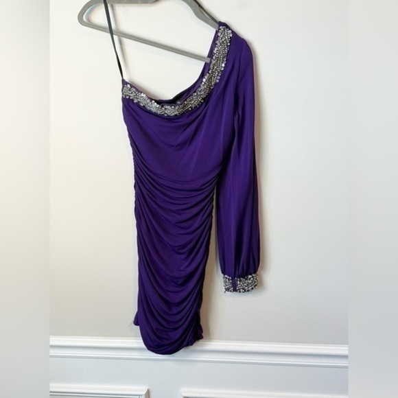 Jodi Kristopher purple  formal cocktail one shoulder mini dress size 5 - Picture 1 of 7